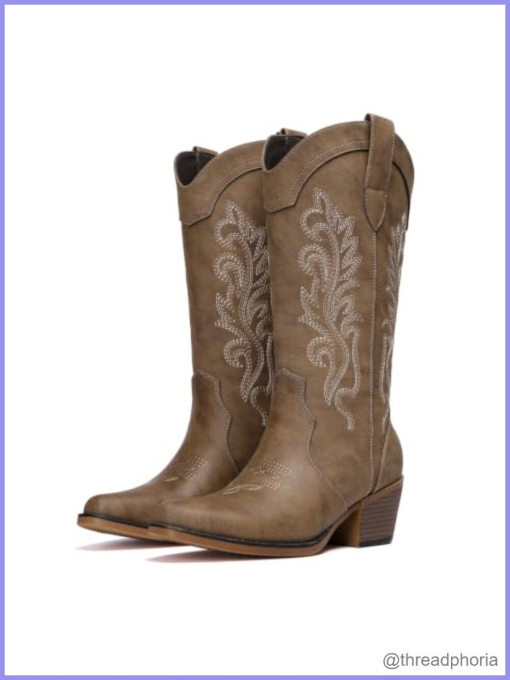 Women's Cowboy Boots Mid Calf Pointed Toe PU Block Heel Western